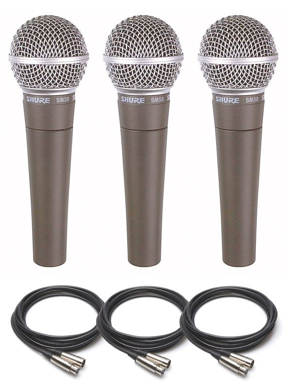 Shure SM58 Dynamic Microphone Triple Pack including Cables 