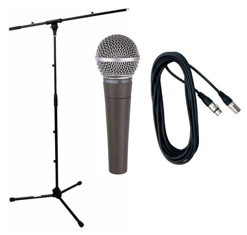 Shure SM58 Microphone with Boom Stand & Cable Bundle (NEW)